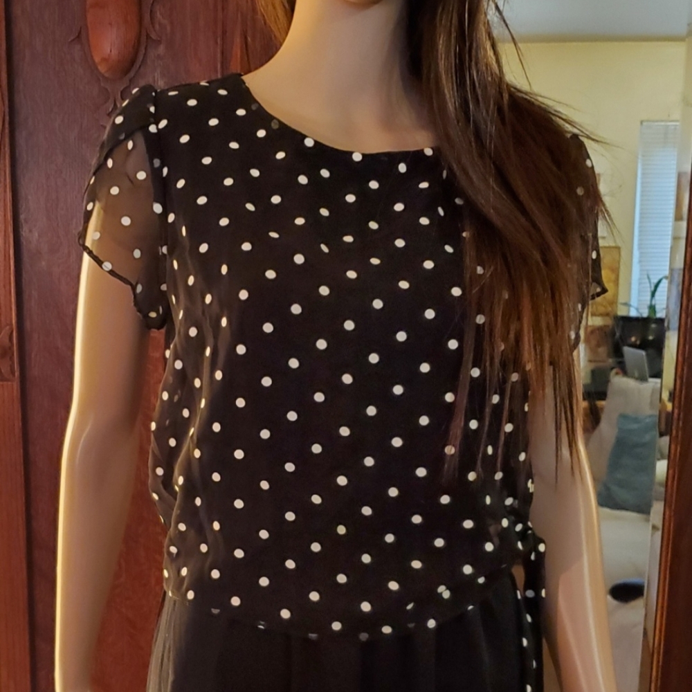 Vintage 80s Jenny Petites Black & White Polka Dotted Dress